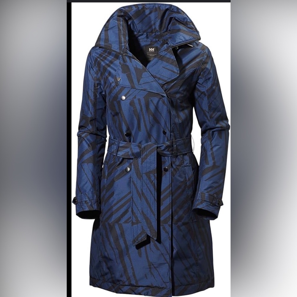 Helly Hansen Wesley Insulated Black Navy Belted Trench Coat Detachable Hood